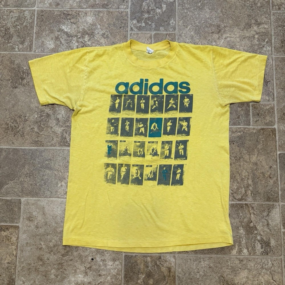 Vtg 80s Adidas Baseball Card Graphic T-Shirt M Single Stitch USA - Ultra Rare!